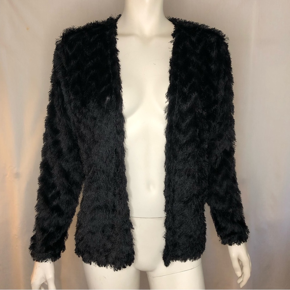 Divided H&M woman’s black eyelash furry cardigan jacket size medium
